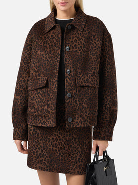 Bonnibell cropped jacket in double fabric with leopard print