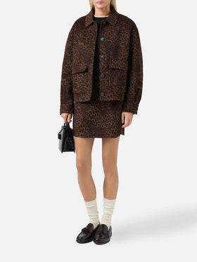 Bonnibell cropped jacket in double fabric with leopard print