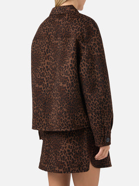 Bonnibell cropped jacket in double fabric with leopard print