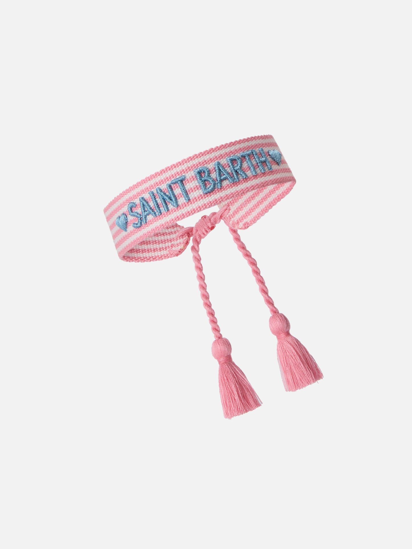 Stoffarmband mit rosa Streifen und Stickerei
