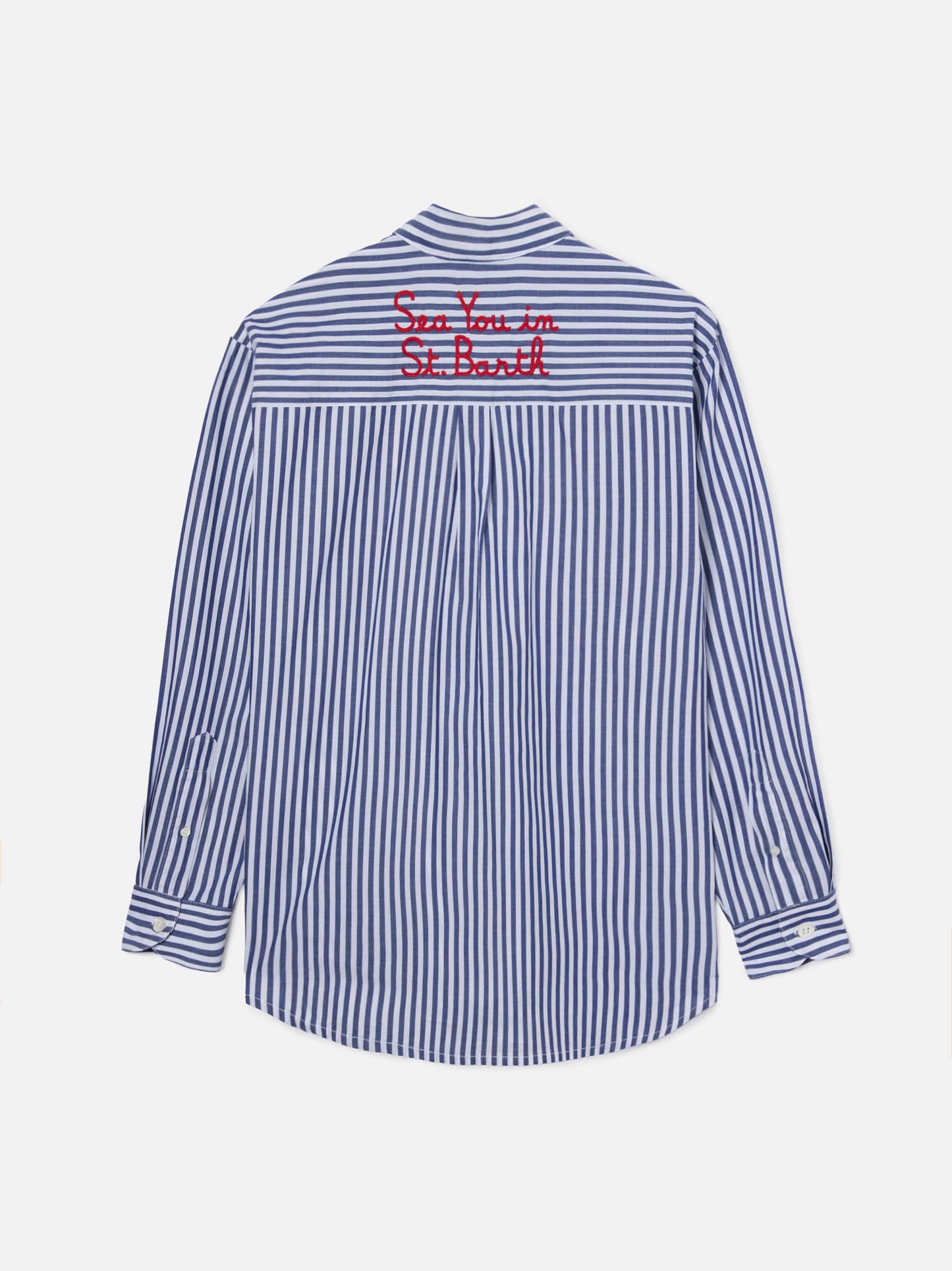 Camicia Brigitte a righe blu con ricamo See You In Saint Barth