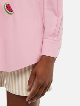 Brigitte camicia in cotone a righe con ricamo Miami habitué