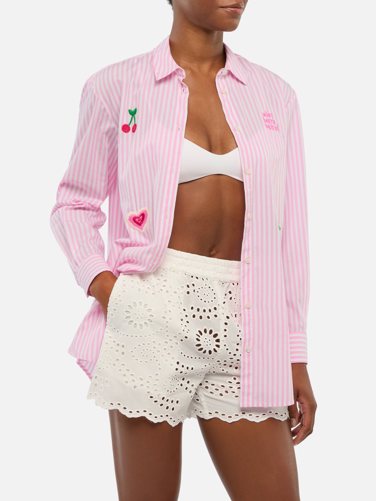 Baumwollhemd Brigitte mit Streifenprint und Saint Barth Habituè-Stickerei