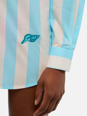 Brigitte striped-print cotton shirt with Ibiza embroidery