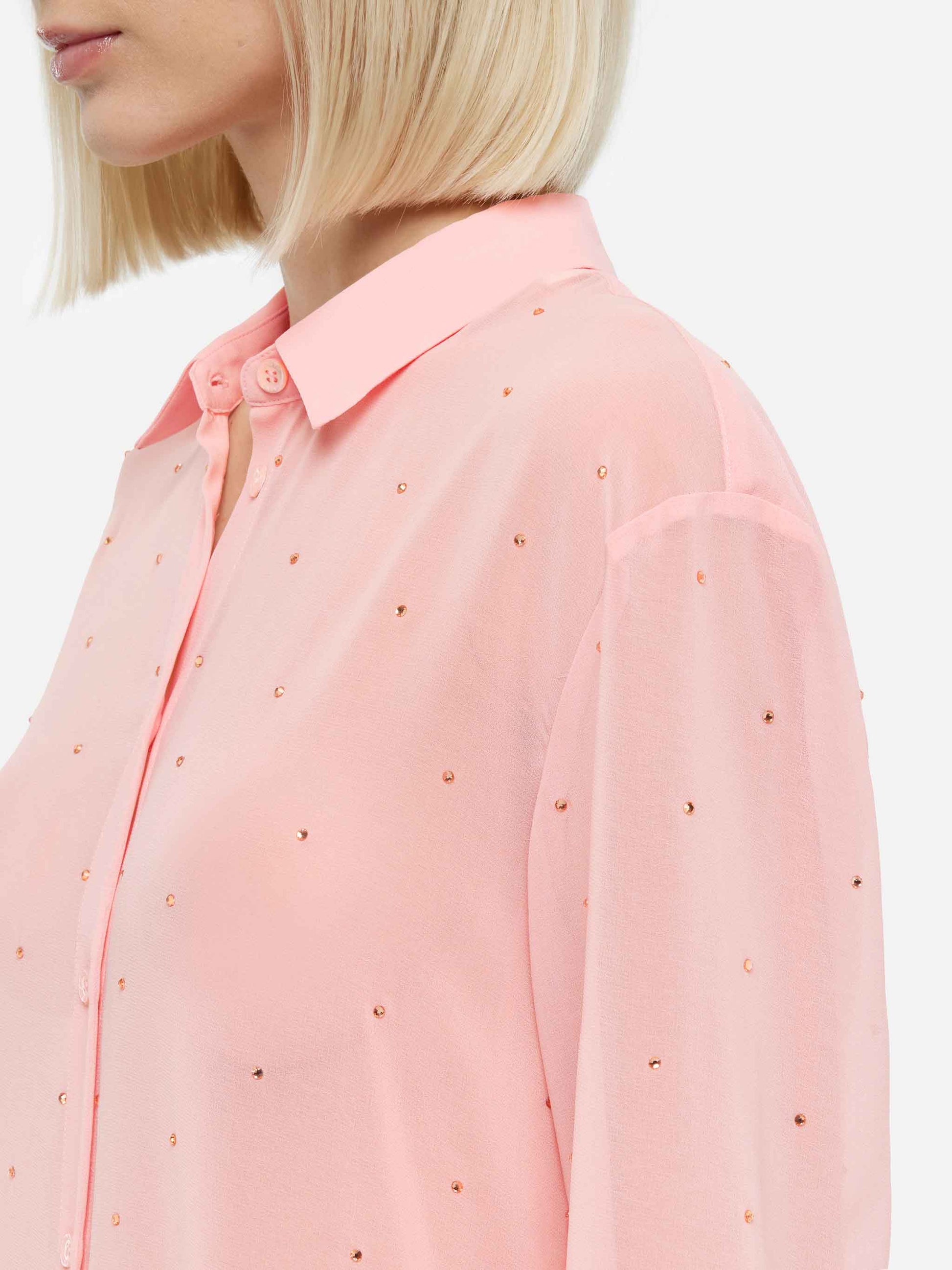 Brigitte pink georgette shirt with rhinestone embellishments - MC2 Saint Barth