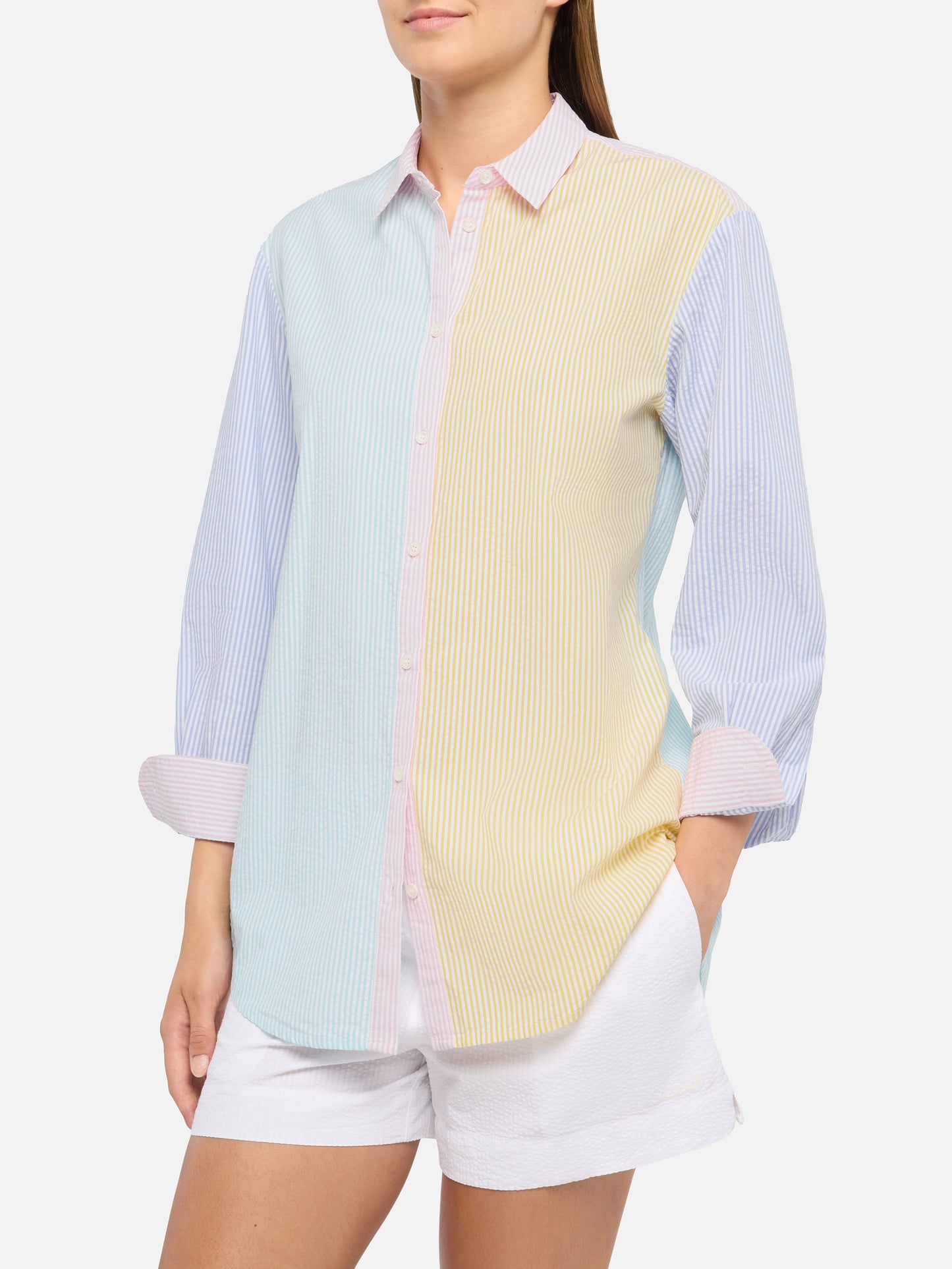 Brigitte camicia in seersucker a righe con ricamo Saint Barth