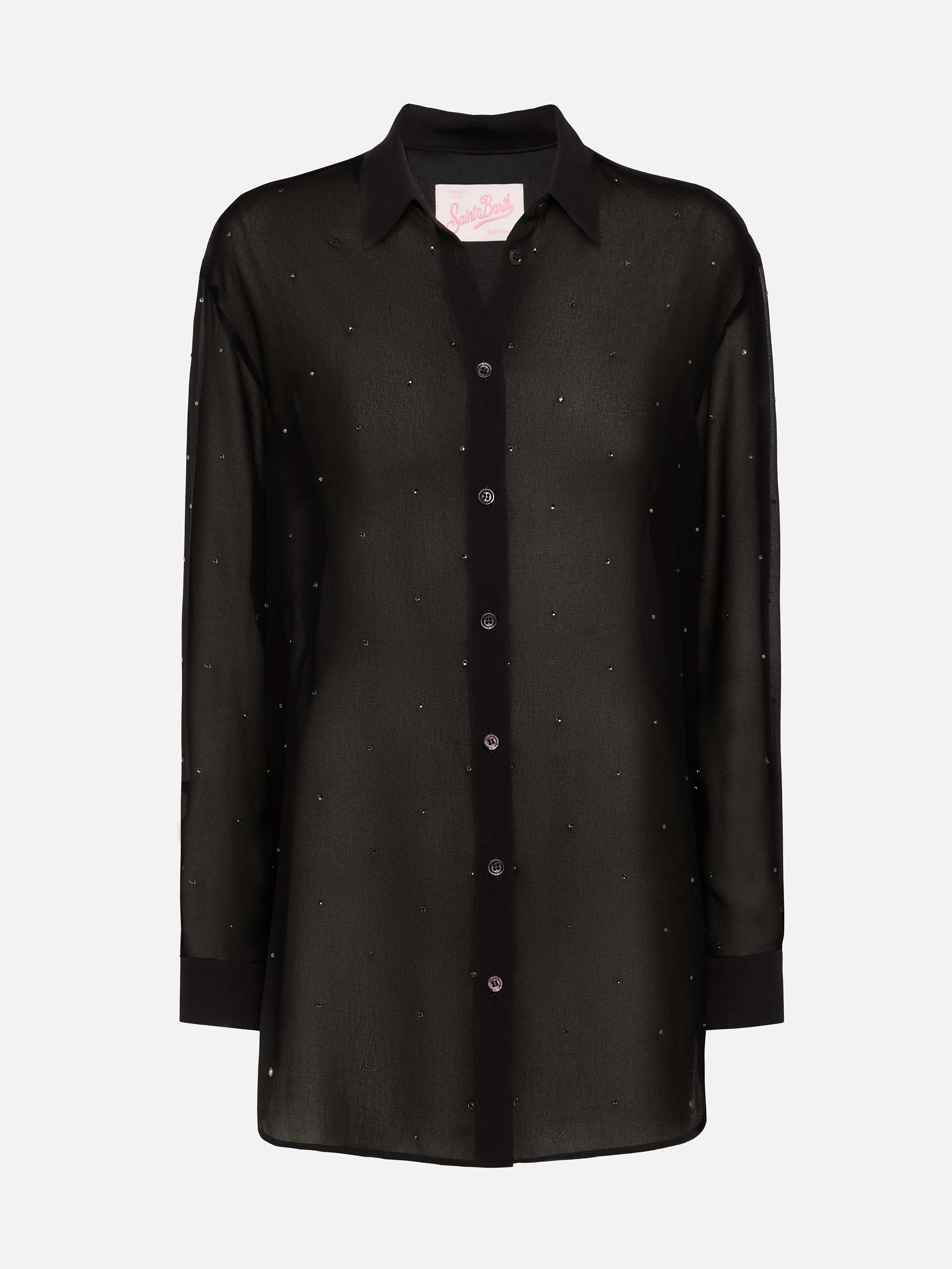 Brigitte black georgette shirt with rhinestone embellishments - MC2 Saint Barth
