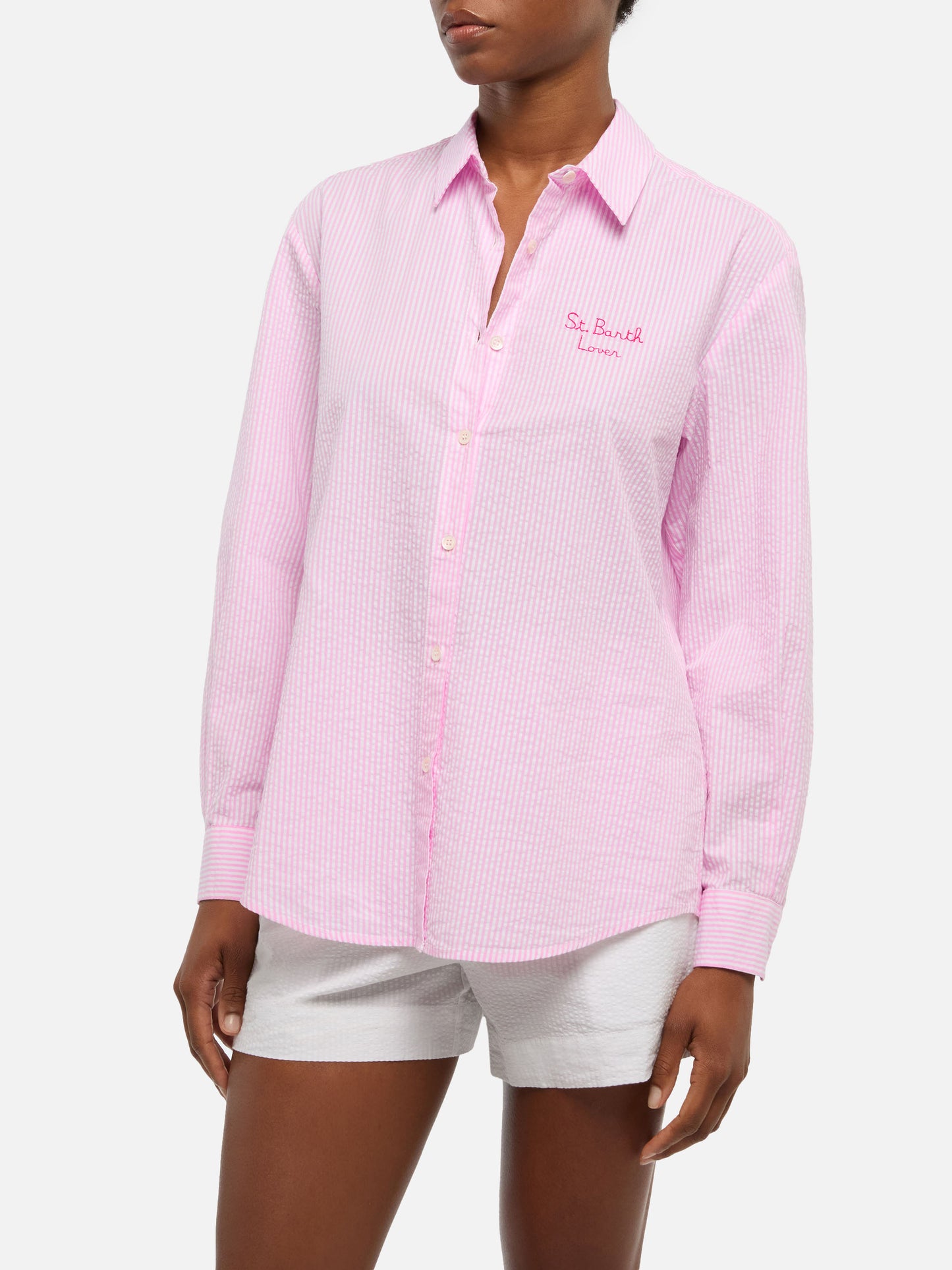 Brigitte gestreiftes Seersucker-Hemd mit Snoopy-Print