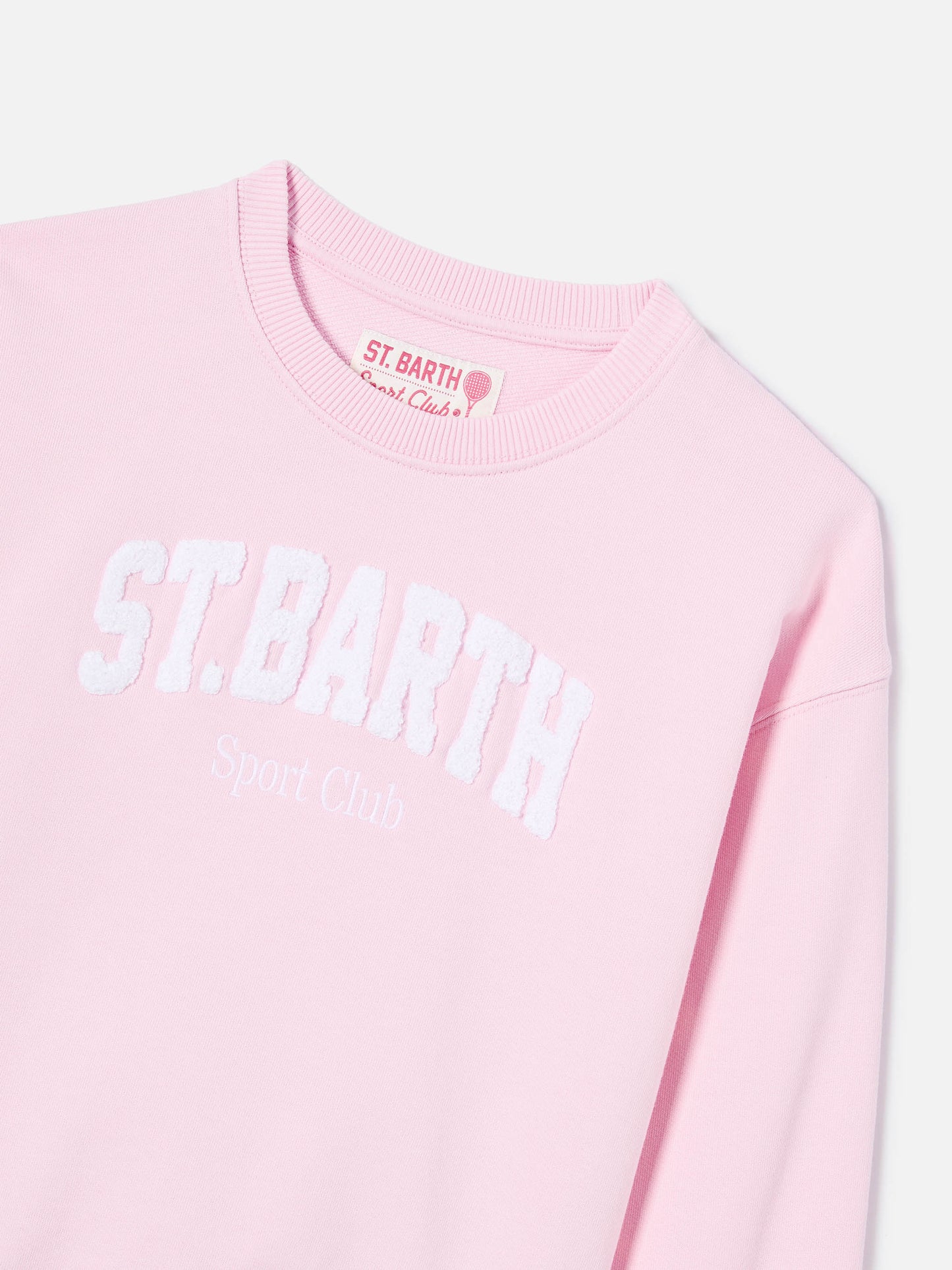 Felpa Briony girocollo rosa con logo effetto spugna