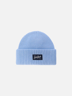 Berry W ribbed cashmere-blend beanie in light blue