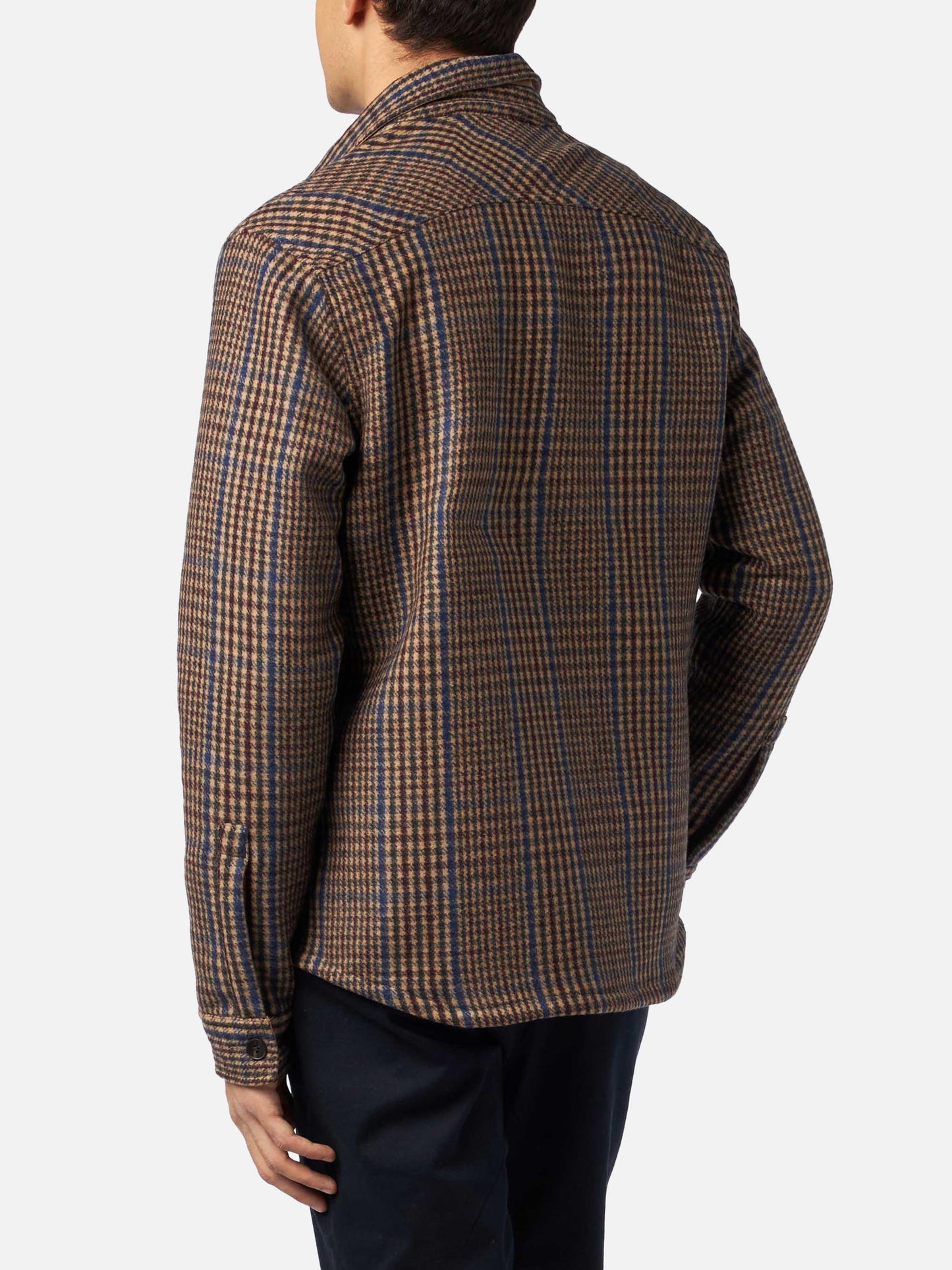 Man wooly Prince of Wales overshirt with pockets and patches