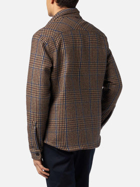 Man wooly Prince of Wales overshirt with pockets and patches