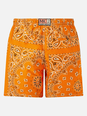 Man swim shorts with orange bandanna print - MC2 Saint Barth