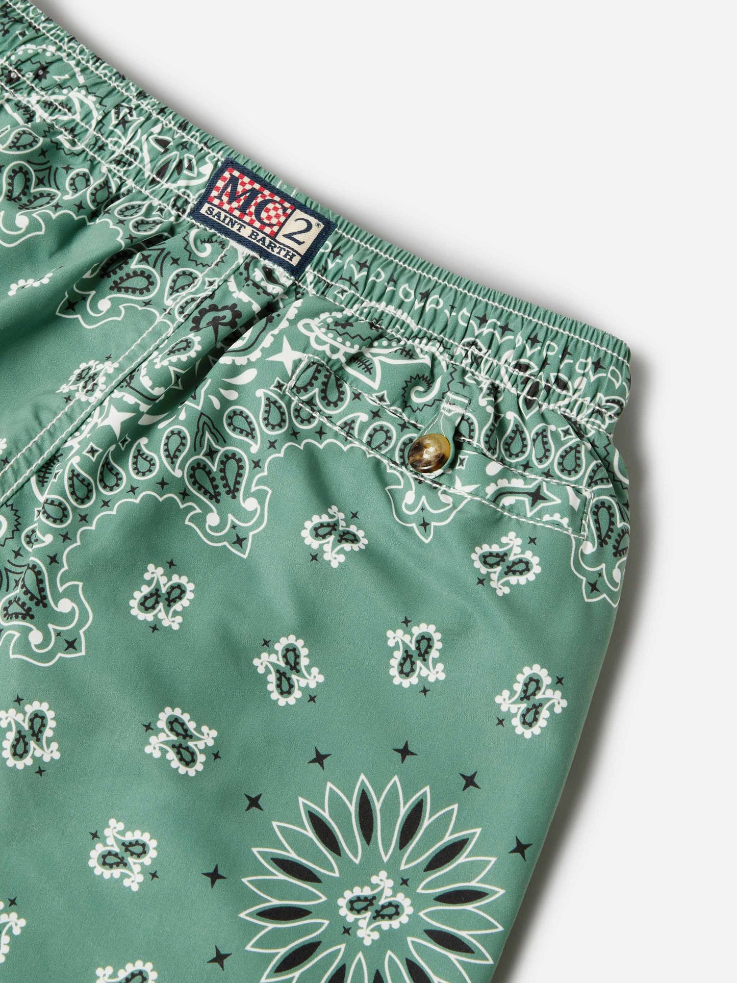 Caprese Jr swim shorts with military green bandana print