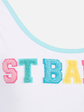 Cara white ribbed one-piece swimsuit with multicolor logo patch - MC2 Saint Barth