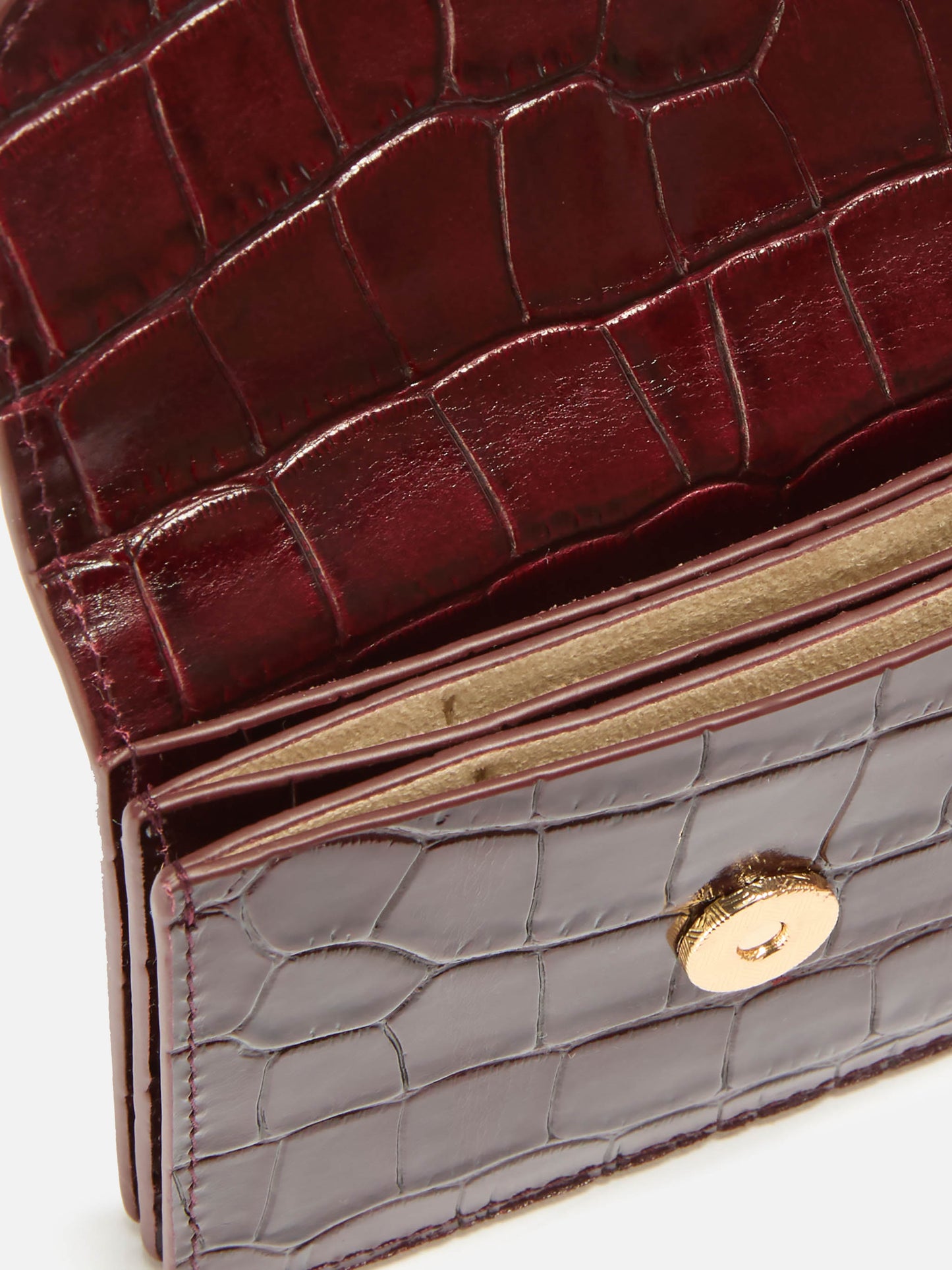 Card Holder in crocodile-print bordeaux leather