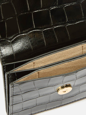 Card Holder in crocodile-print black leather