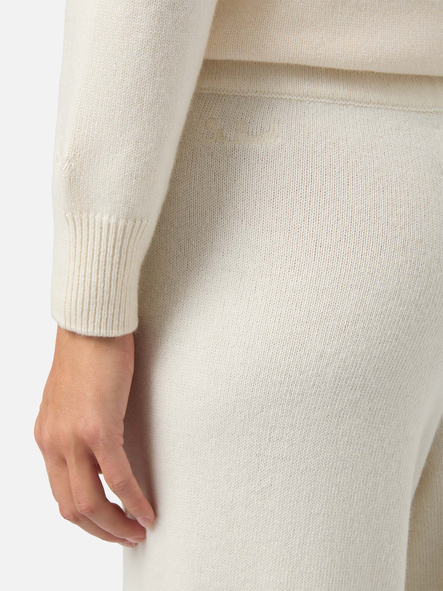 Cremefarbene Strickhose aus Kaschmirmischung Cambon