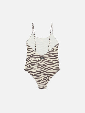 Cecille Jr one-piece lurex swimsuit with zebra print