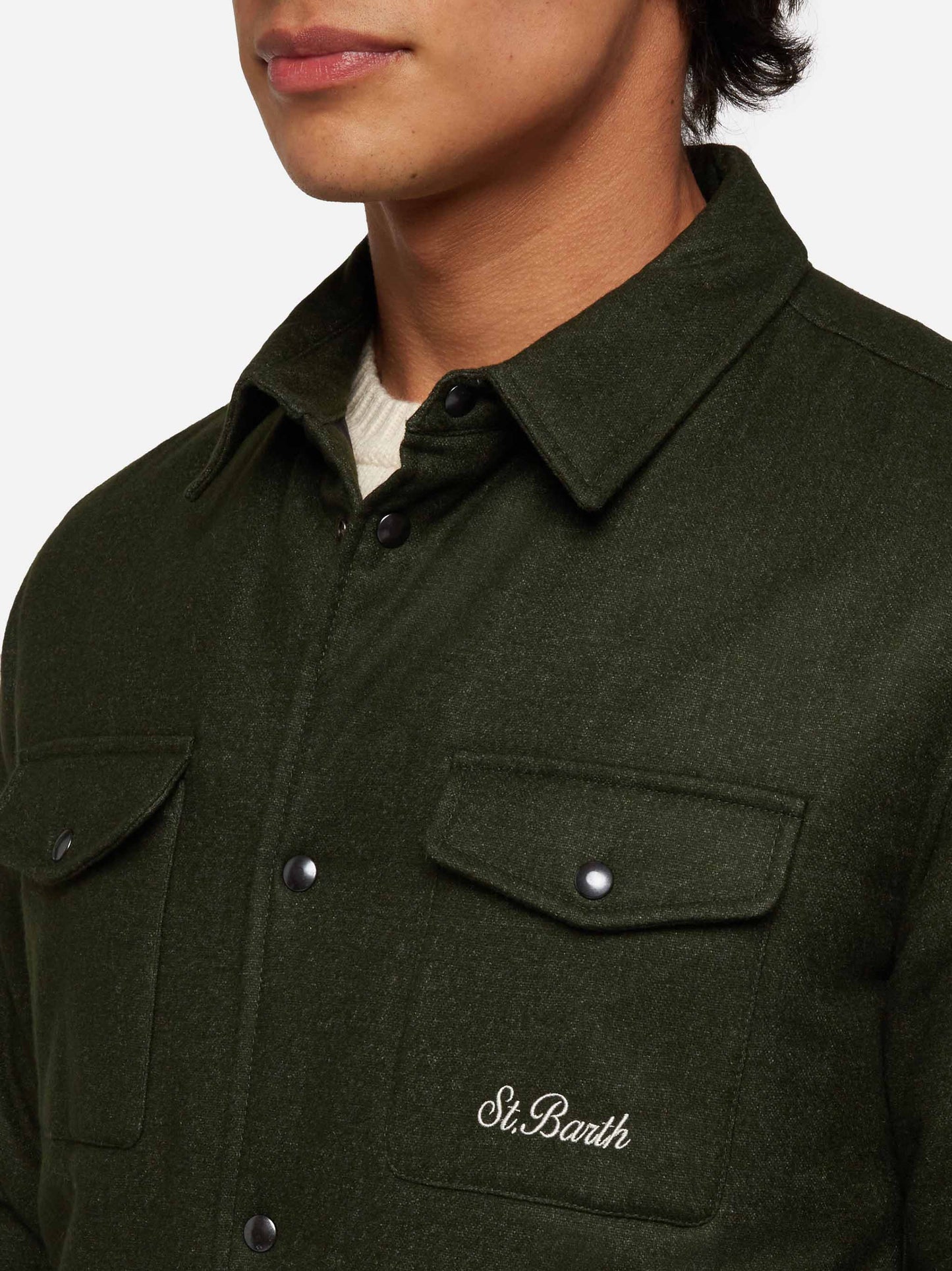 Wooly green overshirt Chalet with St. Barth embroidery - MC2 Saint Barth