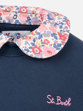Girl blue crewneck sweatshirt Coleen with a floral collar - MC2 Saint Barth