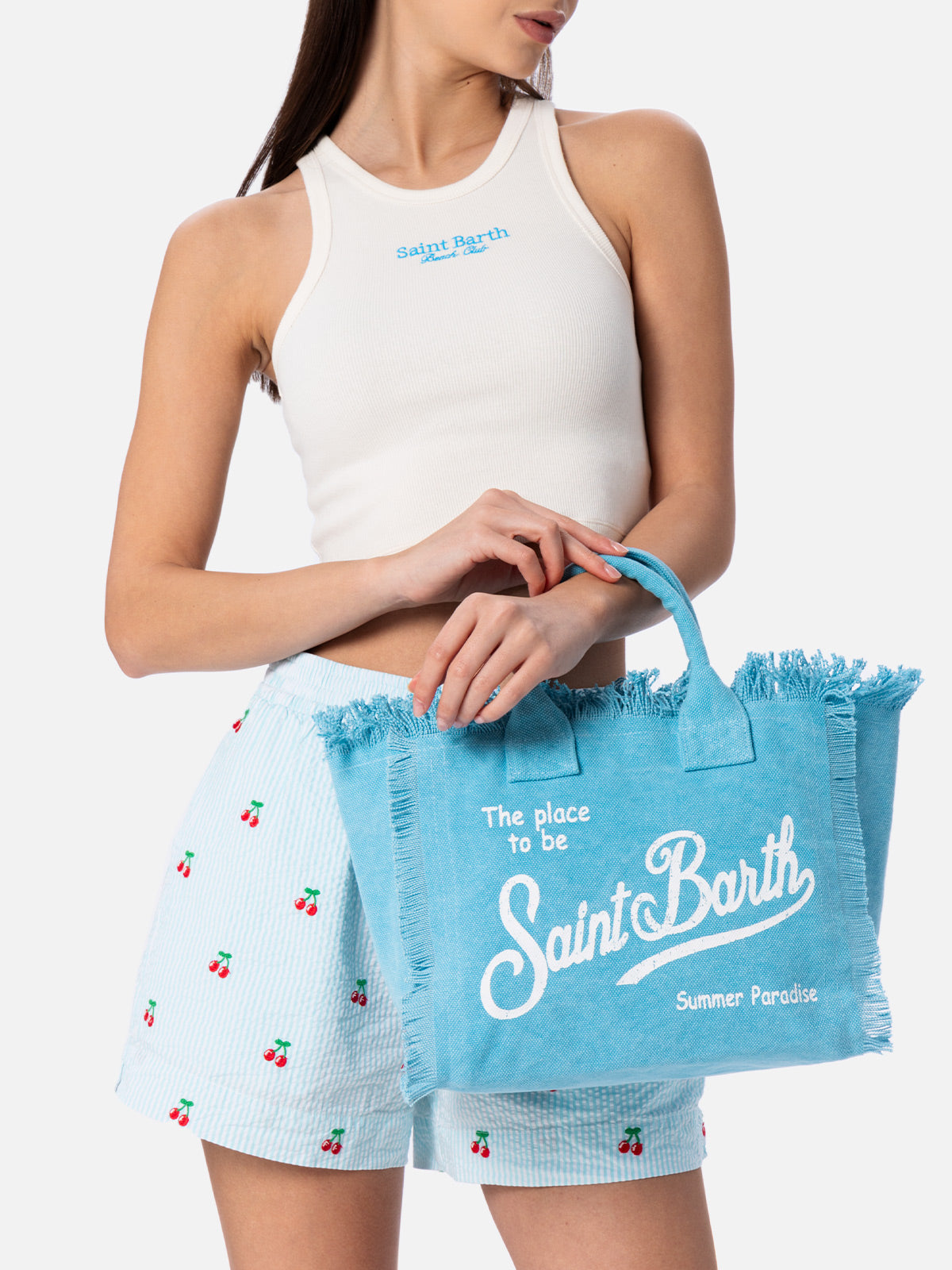 Colette light blue cotton canvas handbag - MC2 Saint Barth