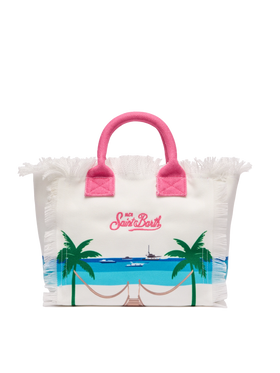 Colette cotton canvas handbag with Formentera postcard print - MC2 Saint Barth