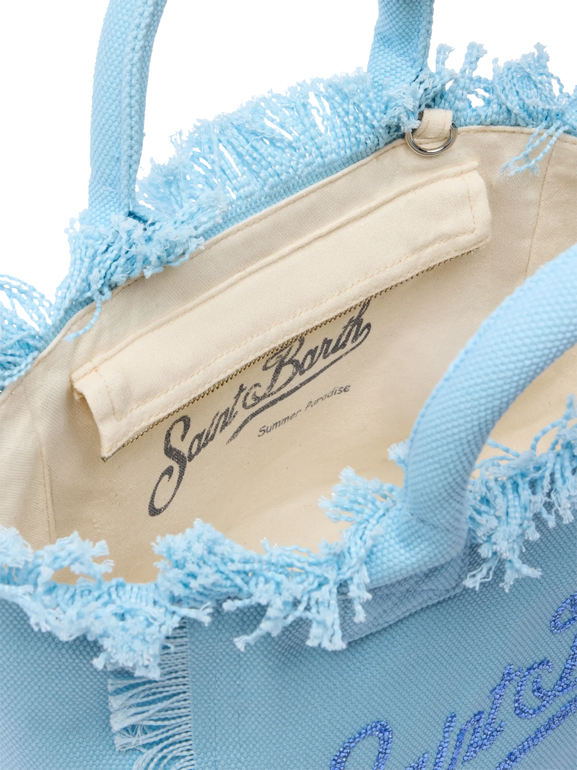 Colette light blue cotton canvas handbag with rhinestone logo - MC2 Saint Barth