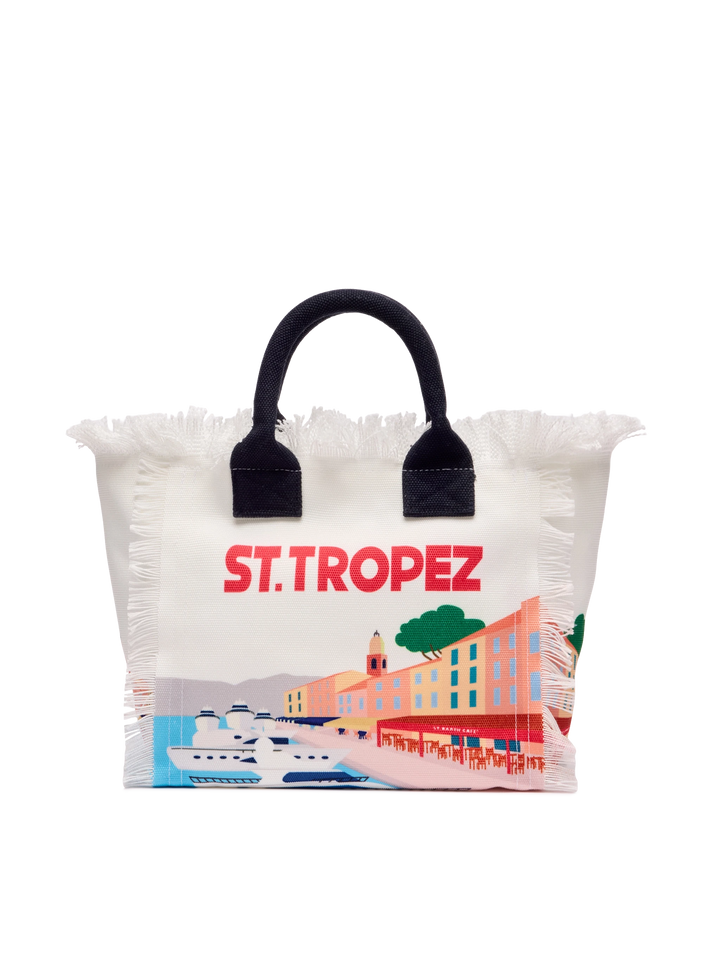 Borsa Colette in canvas di cotone con stampa cartolina St. Tropez