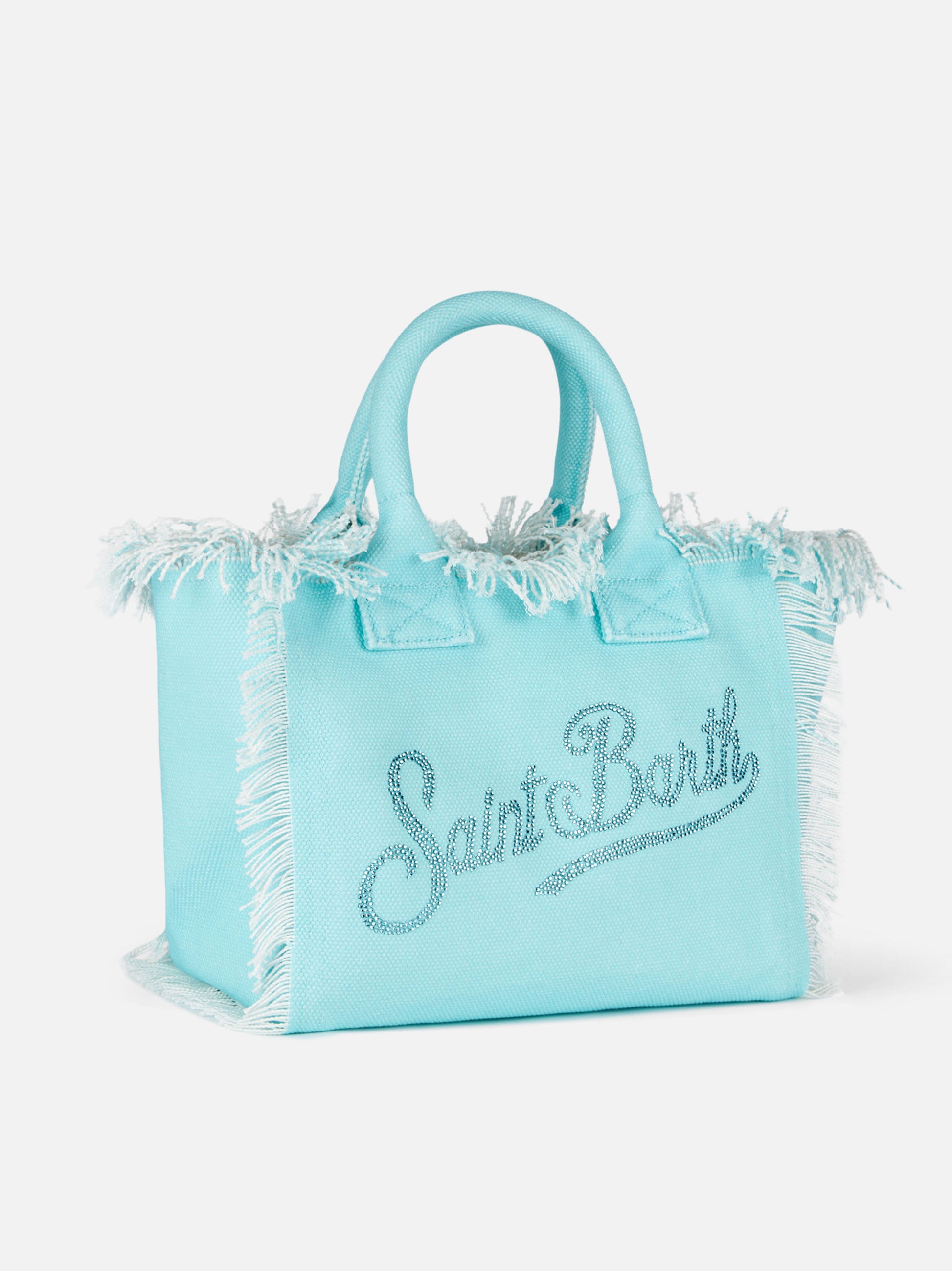 Colette water green cotton canvas handbag with rhinestone logo - MC2 Saint Barth