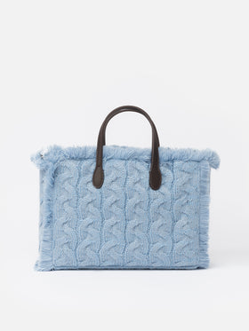 Light blue cable knit Colette handbag with rhinestones embellishment - MC2 Saint Barth