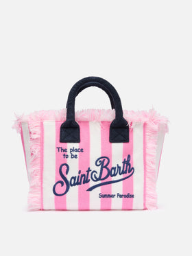 Borsa Colette in spugna rosa con stampa a righe rosa