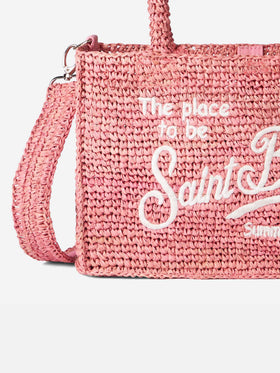 Rosa Basthandtasche von Colette mit Saint-Barth-Stickerei