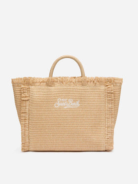 Colette Straw effect handbag with embroidered small logo