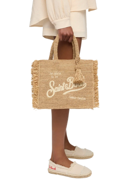 Colette Raffia handbag with logo embroidery and fringes - MC2 Saint Barth