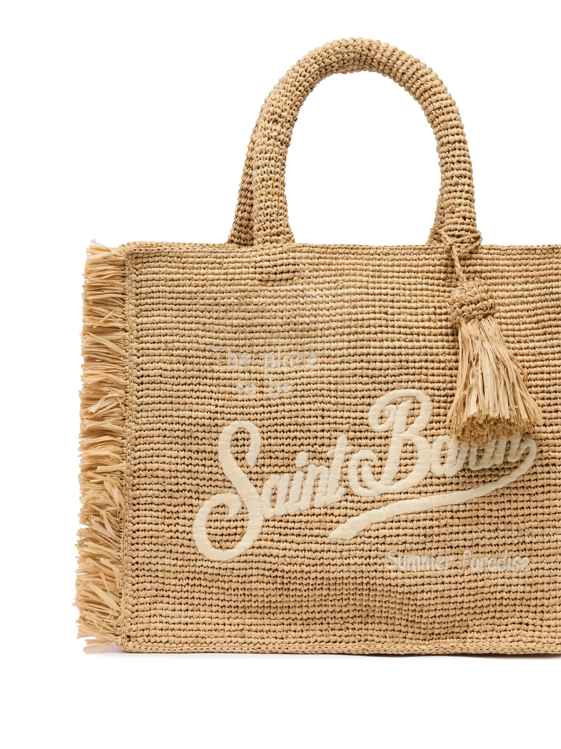 Colette Raffia handbag with logo embroidery and fringes - MC2 Saint Barth