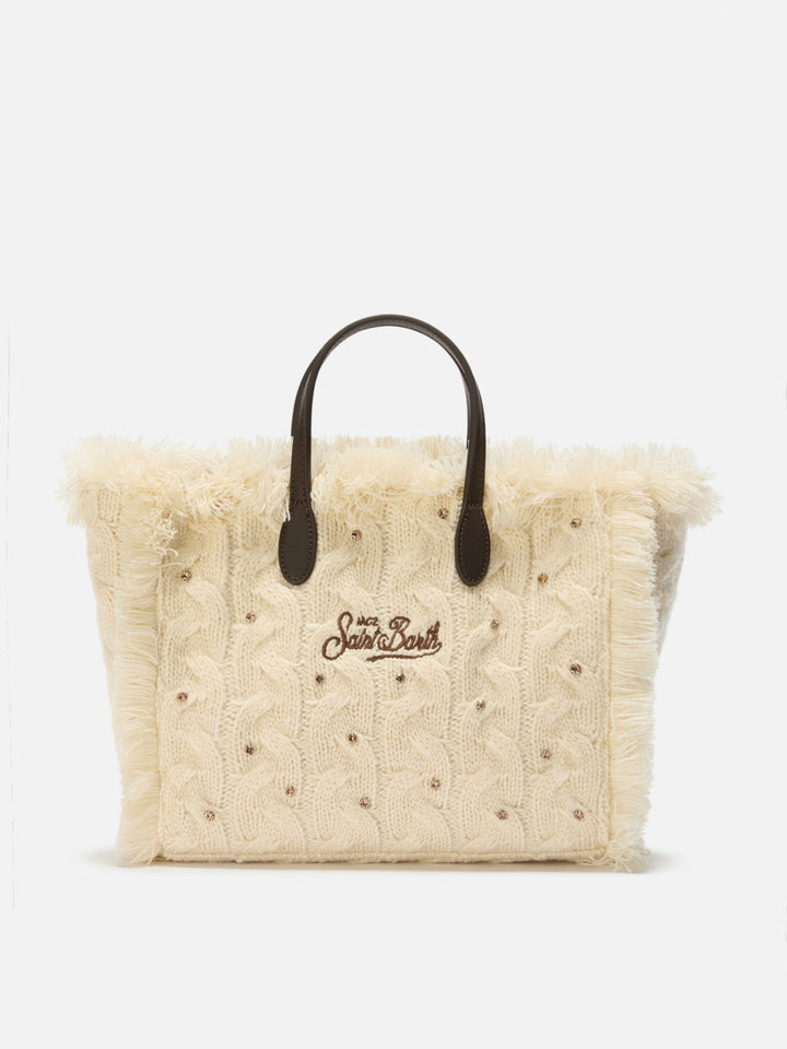 Borsa a mano Colette Wool Braid a trecce bianca con strass