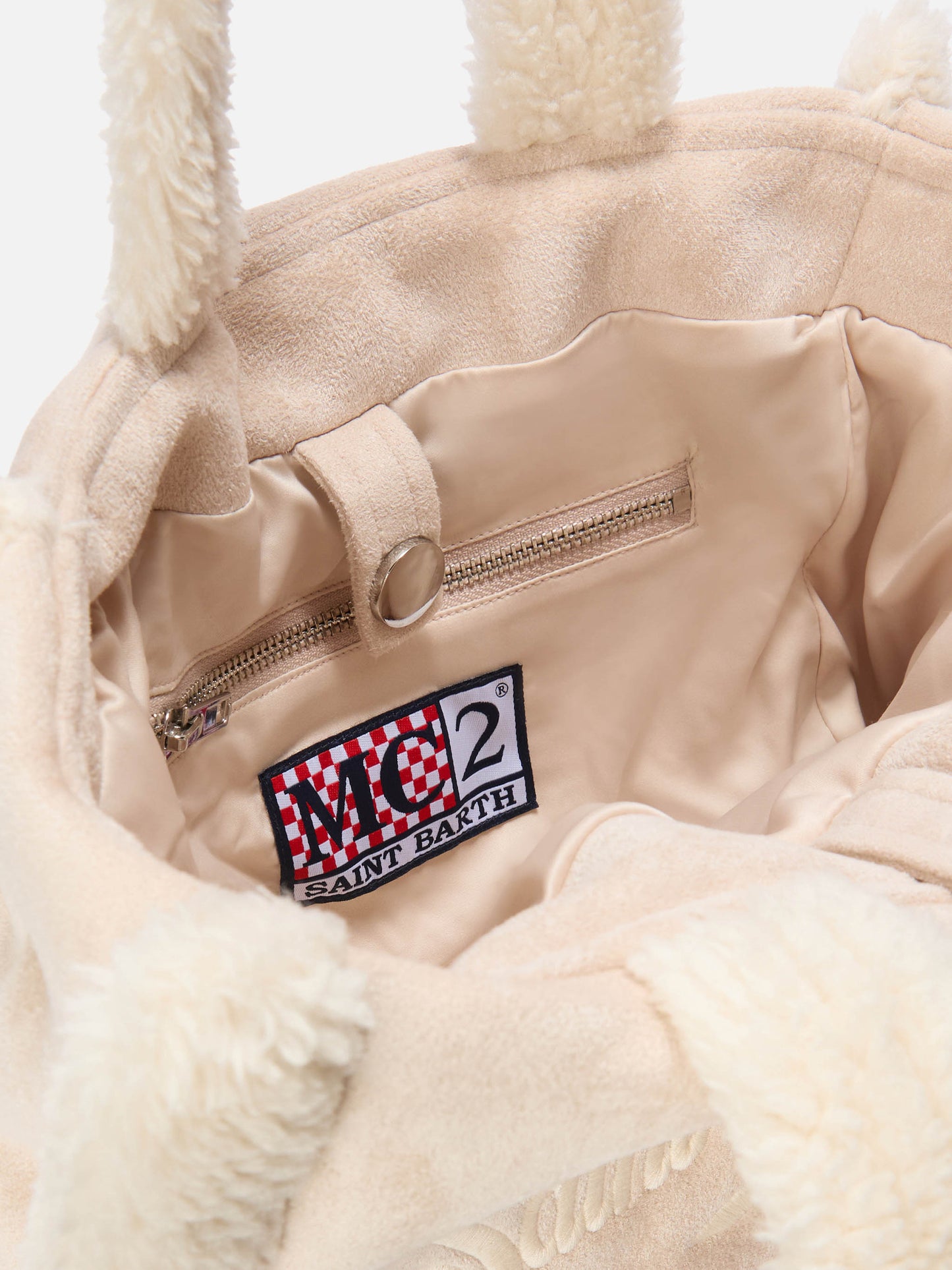 Borsa a mano Colette Shearling faux suede ghiaccio con dettagli in shearling