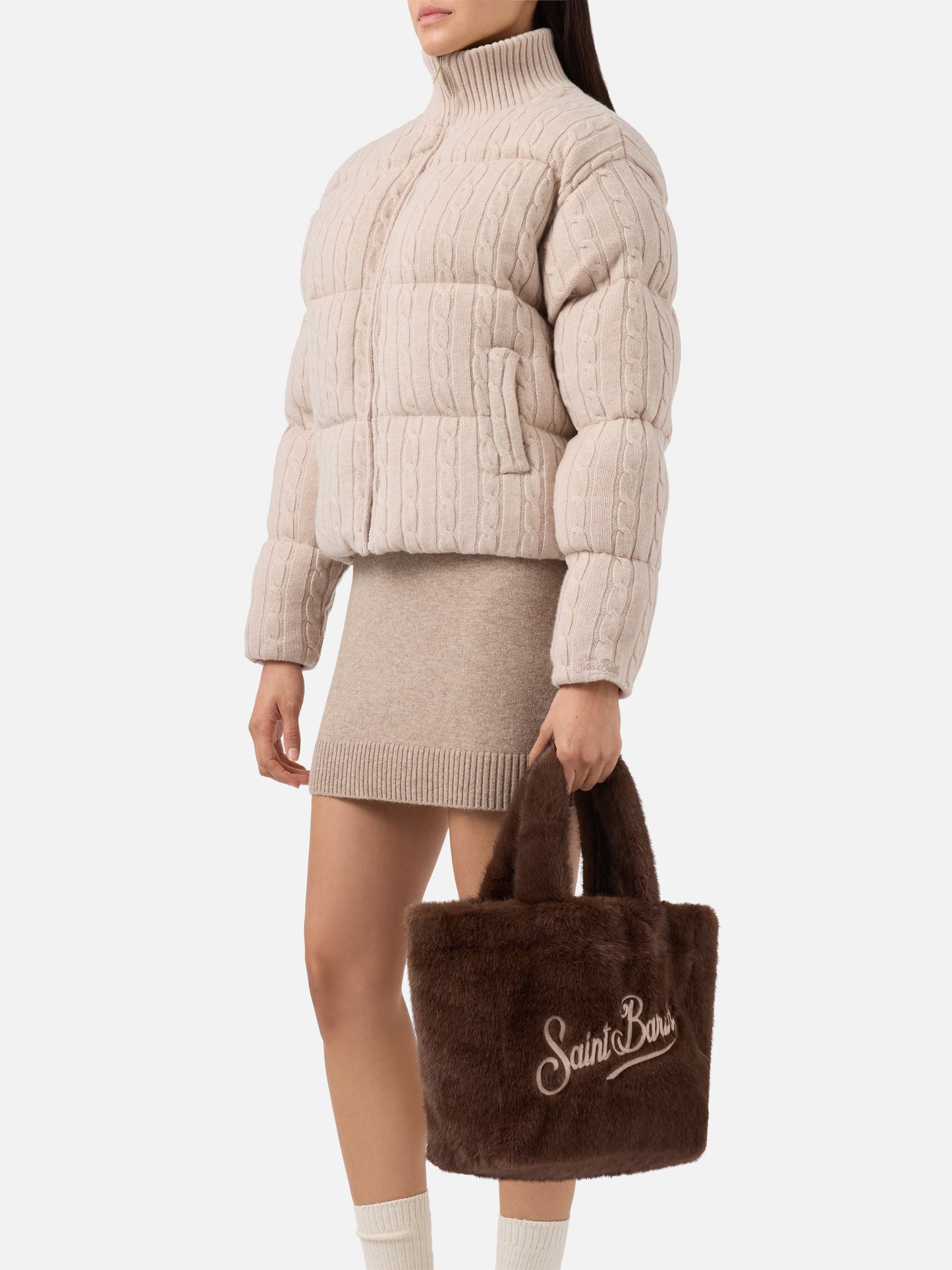 Borsa a mano Colette Soft in faux fur marrone