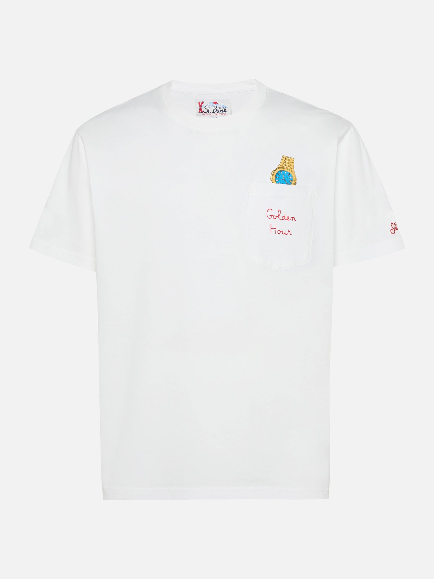 T-shirt Connor in cotone bianco con ricamo sul taschino Golden hour