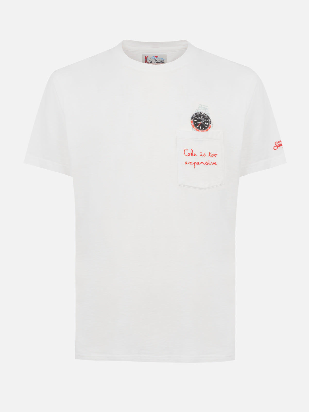 T-shirt bianca da uomo in cotone Connor con ricamo Coke is expensive