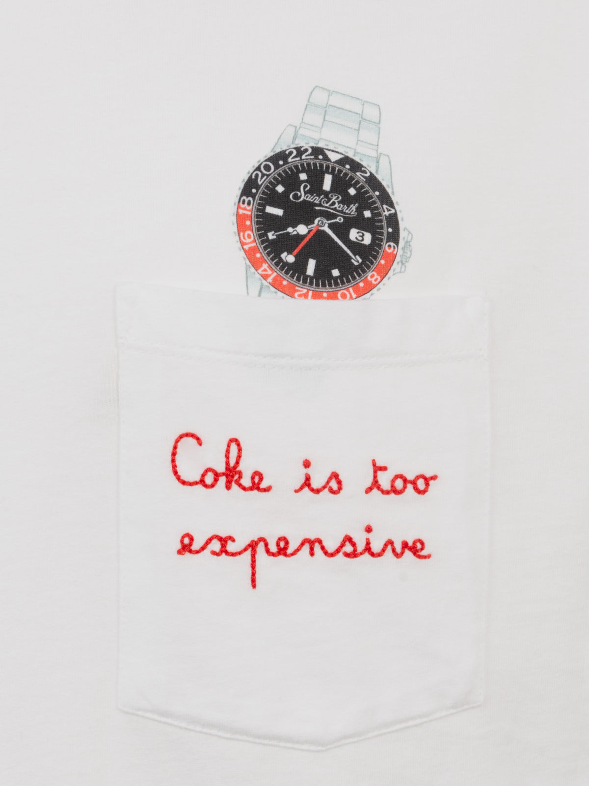 T-shirt bianca da uomo in cotone Connor con ricamo Coke is expensive