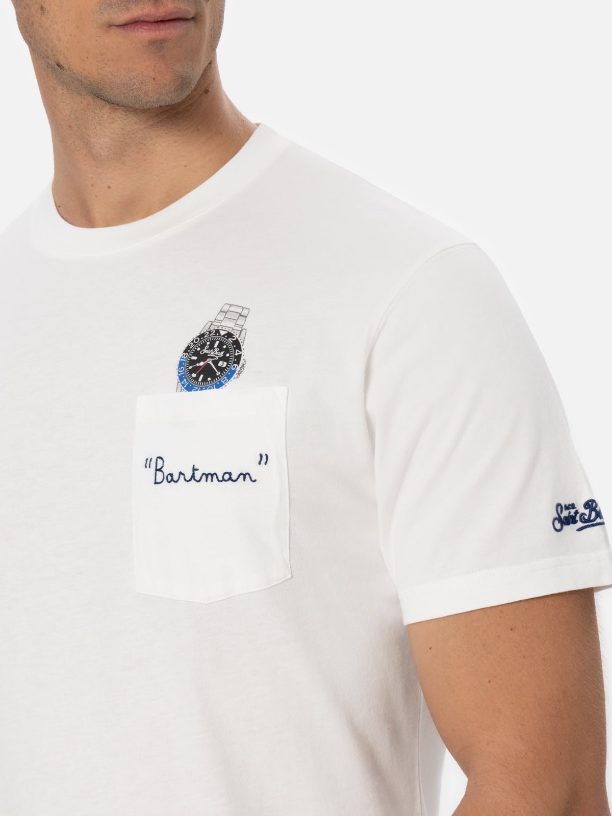 Man white cotton t-shirt Connor with Bartman embroidery