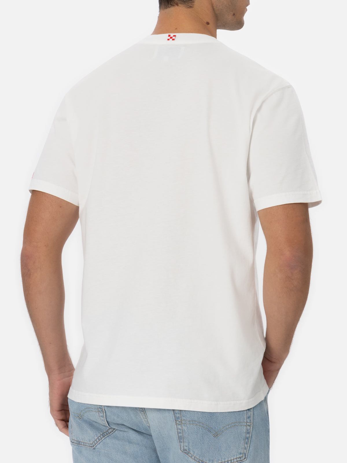 T-shirt bianca da uomo in cotone Connor con ricamo I saved a panda
