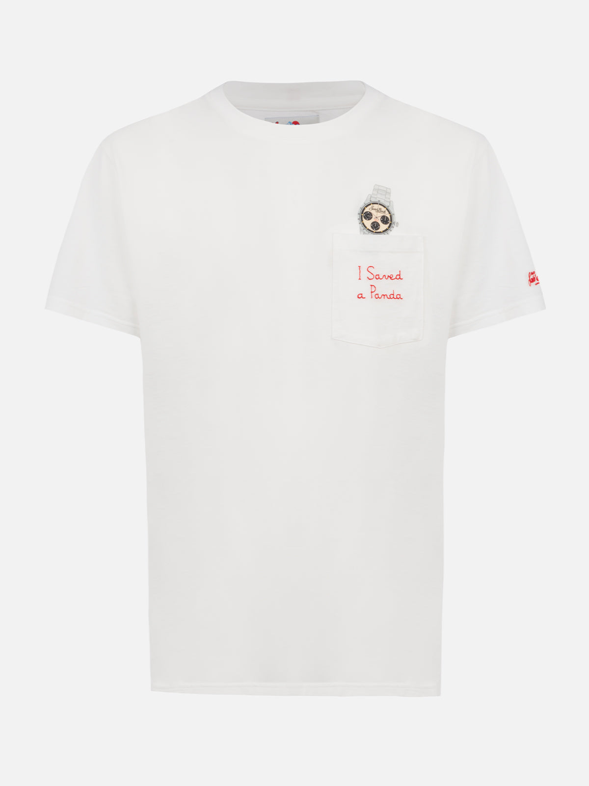 T-shirt bianca da uomo in cotone Connor con ricamo I saved a panda