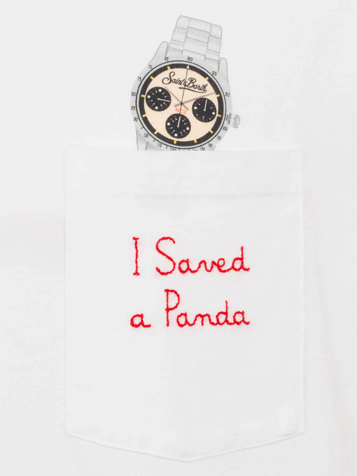 T-shirt bianca da uomo in cotone Connor con ricamo I saved a panda