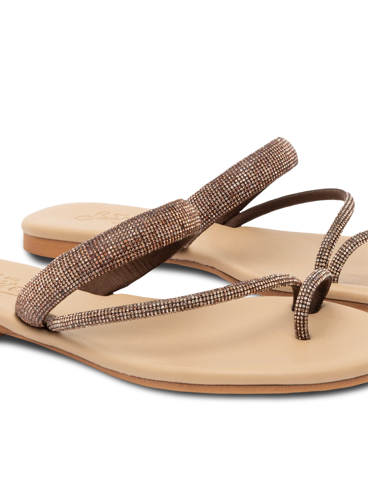 Cora flat Sandals with toe ring and brown rhinestones - MC2 Saint Barth