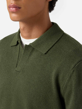 Military green pure-wool knit polo Covent