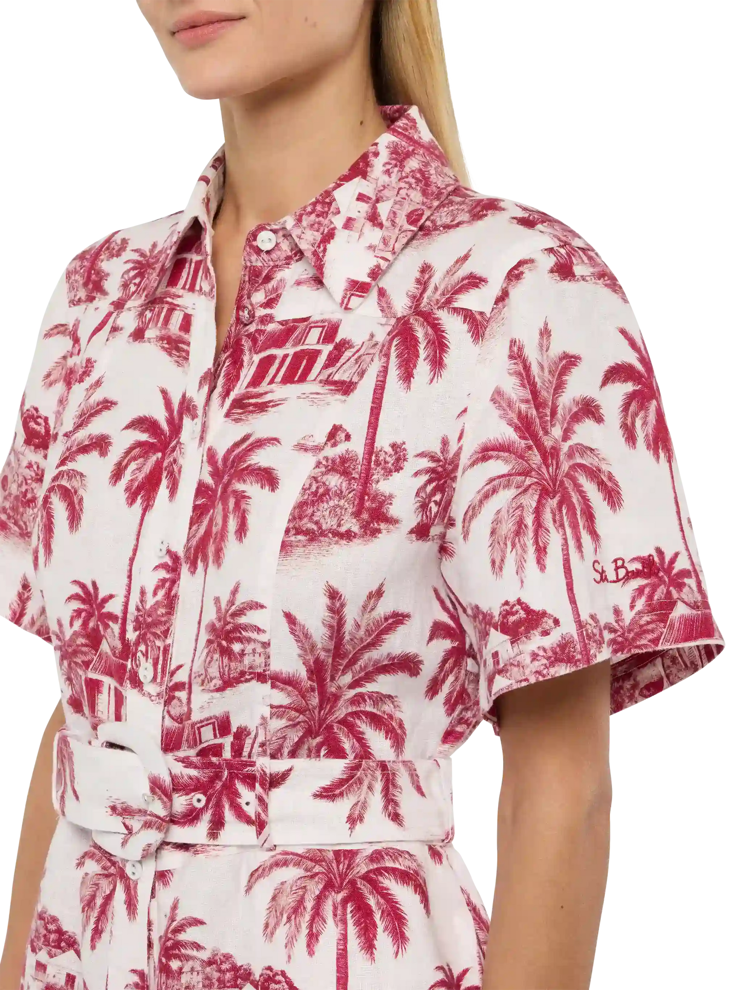 Carola linen playsuit with toile de jouy print | AI CO-CREATED DESIGN BY RICKDICK - POWERED BY RED-EYE - MC2 Saint Barth