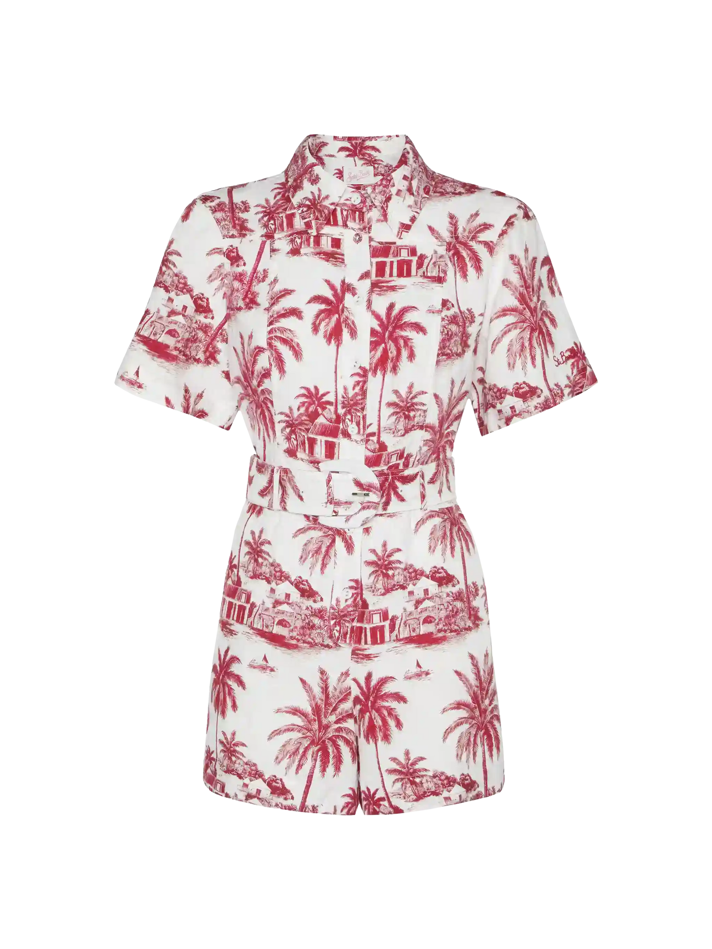 Carola linen playsuit with toile de jouy print | AI CO-CREATED DESIGN BY RICKDICK - POWERED BY RED-EYE - MC2 Saint Barth